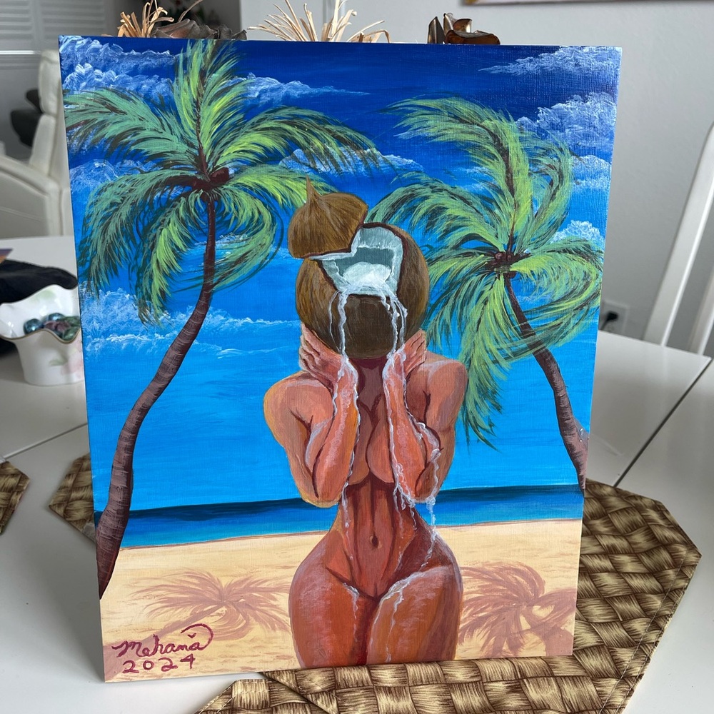 Original Art hand painting Coconut Goddess: Nectar of Temptation